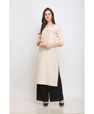 Cream Embroidered Rayon Kurti with Plazzo 1