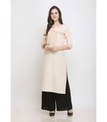 Cream Embroidered Rayon Kurti with Plazzo