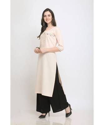 Cream Embroidered Rayon Kurti with Plazzo 2
