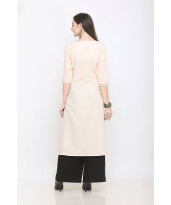 Cream Embroidered Rayon Kurti with Plazzo 3