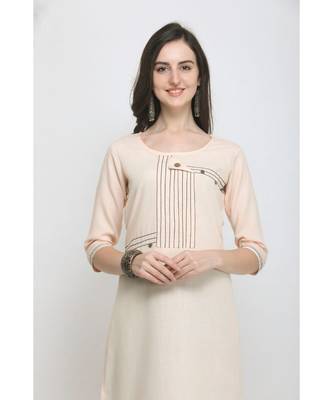 Cream Embroidered Rayon Kurti with Plazzo 4