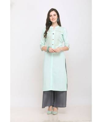 Sky Blue Embroidered Rayon Kurti with Plazzo 1