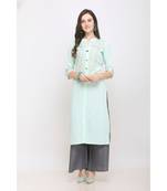 Sky Blue Embroidered Rayon Kurti with Plazzo