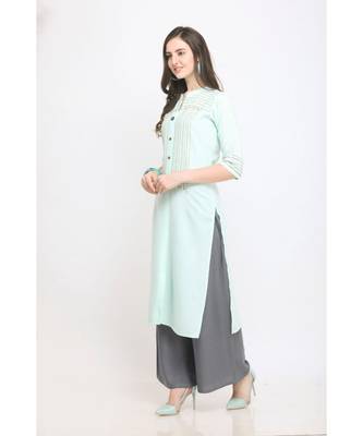 Sky Blue Embroidered Rayon Kurti with Plazzo 2