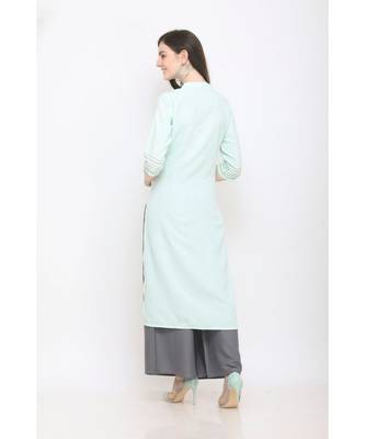 Sky Blue Embroidered Rayon Kurti with Plazzo 3