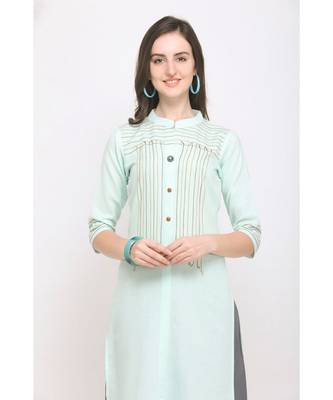 Sky Blue Embroidered Rayon Kurti with Plazzo 4