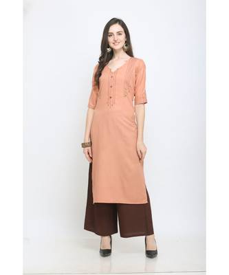 Orange Embroidered Rayon Kurti with Plazzo 1