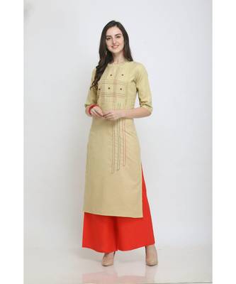 Mustard Embroidered Rayon Kurti with Plazzo 1