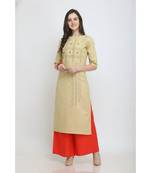 Mustard Embroidered Rayon Kurti with Plazzo