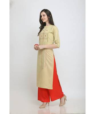 Mustard Embroidered Rayon Kurti with Plazzo 2