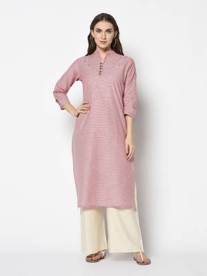 Pink Cotton Straight kurti 1
