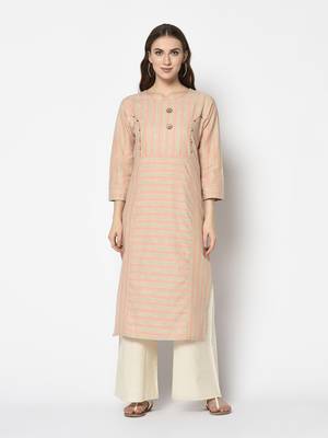 Peach Cotton Straight kurti 1