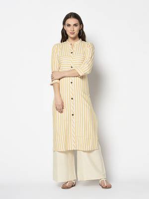 Yellow Cotton Straight kurti 1