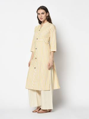 Yellow Cotton Straight kurti 3