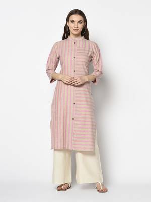  Pink Cotton Straight kurti 1