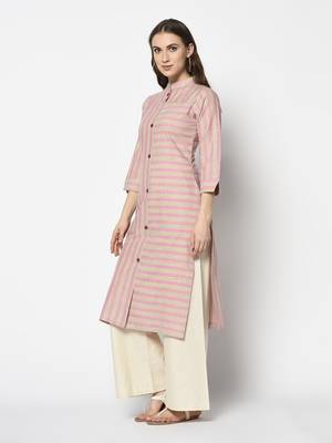  Pink Cotton Straight kurti 3
