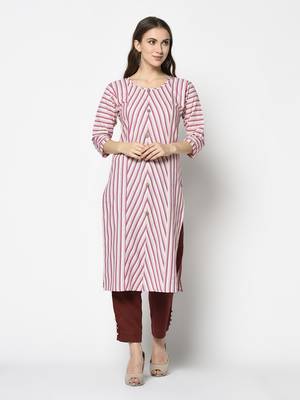 Pink Cotton Straight kurti 1