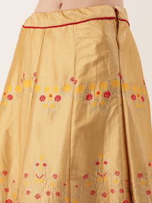 Red & Copper Silk Embroidered Semi- Stitched lehenga & Unstitched Blouse with dupatta 2