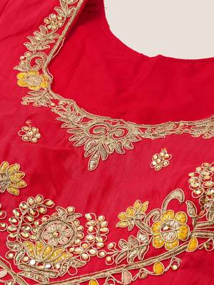 Red & Copper Silk Embroidered Semi- Stitched lehenga & Unstitched Blouse with dupatta 3