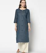 Teal Cotton Straight kurti