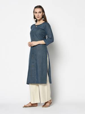 Teal Cotton Straight kurti 3