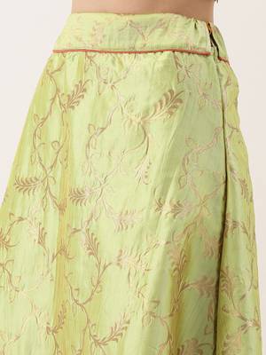 Pink & Olive Green Silk Embroidered Semi- Stitched lehenga & Unstitched Blouse With Dupatta 2