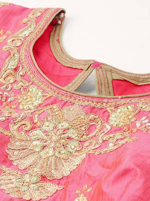 Pink & Olive Green Silk Embroidered Semi- Stitched lehenga & Unstitched Blouse With Dupatta 3