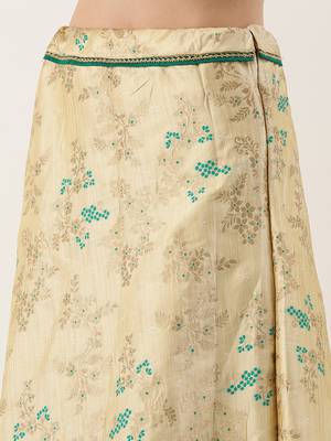 Tel Green & Beige Silk Embroidered Semi- Stitched lehenga  & Unstitched Blouse With Dupatta 2