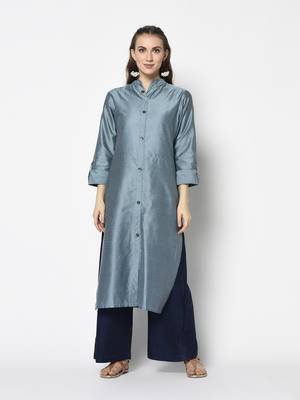 Steel Blue Cotton Straight kurti 1