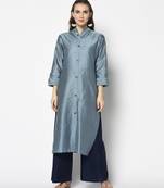 Steel Blue Cotton Straight kurti
