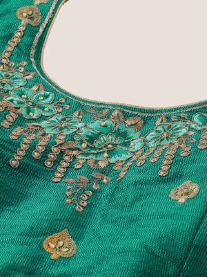 Tel Green & Beige Silk Embroidered Semi- Stitched lehenga  & Unstitched Blouse With Dupatta 3