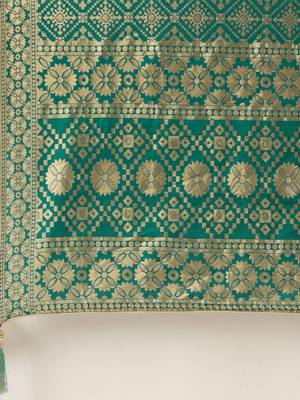Tel Green & Beige Silk Embroidered Semi- Stitched lehenga  & Unstitched Blouse With Dupatta 4
