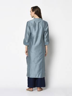 Steel Blue Cotton Straight kurti 2