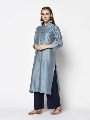 Steel Blue Cotton Straight kurti 3