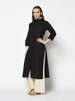 Black Cotton Straight kurti 3