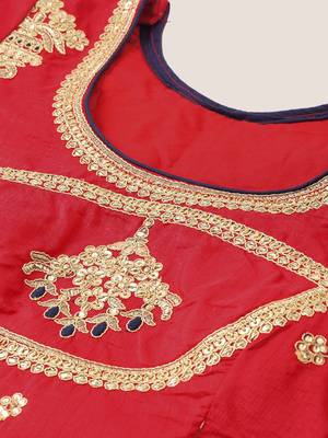 Red & Copper Silk Embroidered Semi- Stitched lehenga & Unstitched Blouse with dupatta 3