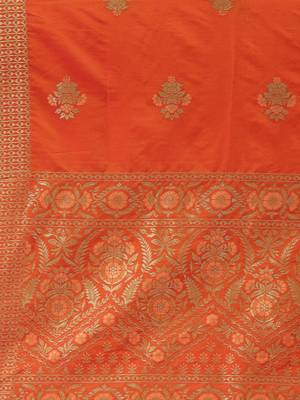 Red & Copper Silk Embroidered Semi- Stitched lehenga & Unstitched Blouse with dupatta 4