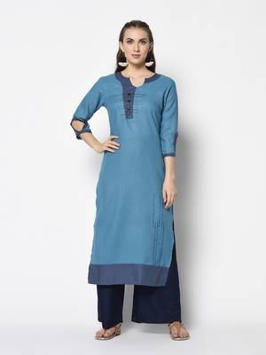 blue Cotton Straight kurti 1