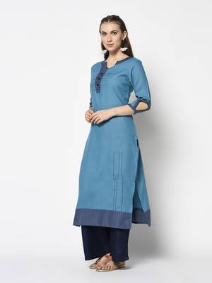 blue Cotton Straight kurti 3