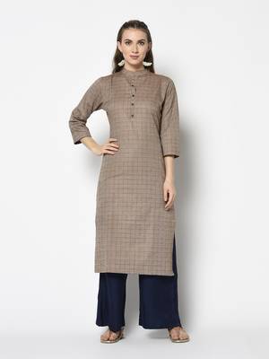 Beige Cotton Straight kurti 1