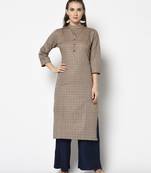 Beige Cotton Straight kurti