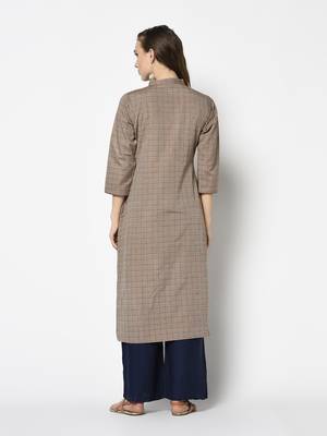 Beige Cotton Straight kurti 2