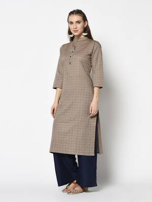 Beige Cotton Straight kurti 3