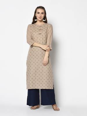 Beige Cotton Straight kurti 1