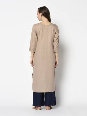 Beige Cotton Straight kurti 2
