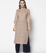 Beige Cotton Straight kurti