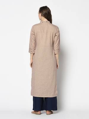 Beige Cotton Straight kurti 2