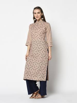 Beige Cotton Straight kurti 3