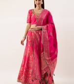Pink color Silk Embroidered Semi-Stitched Lehenga & Unstitched Blouse With Dupatta