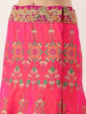 Pink color Silk Embroidered Semi-Stitched Lehenga & Unstitched Blouse With Dupatta 2